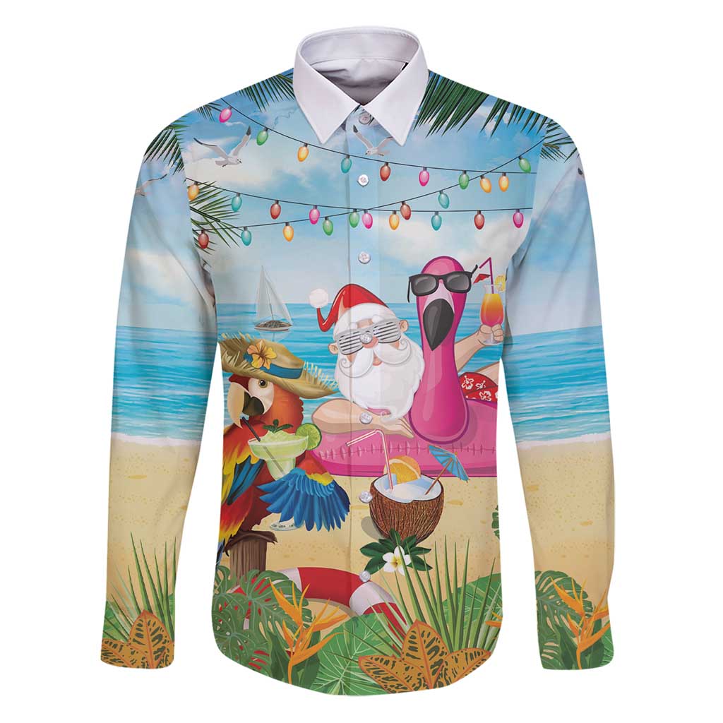 Have Yourself A Beachy Little Christmas Family Matching Puletasi and Hawaiian Shirt with Santa Chilling - Polynesian Pride