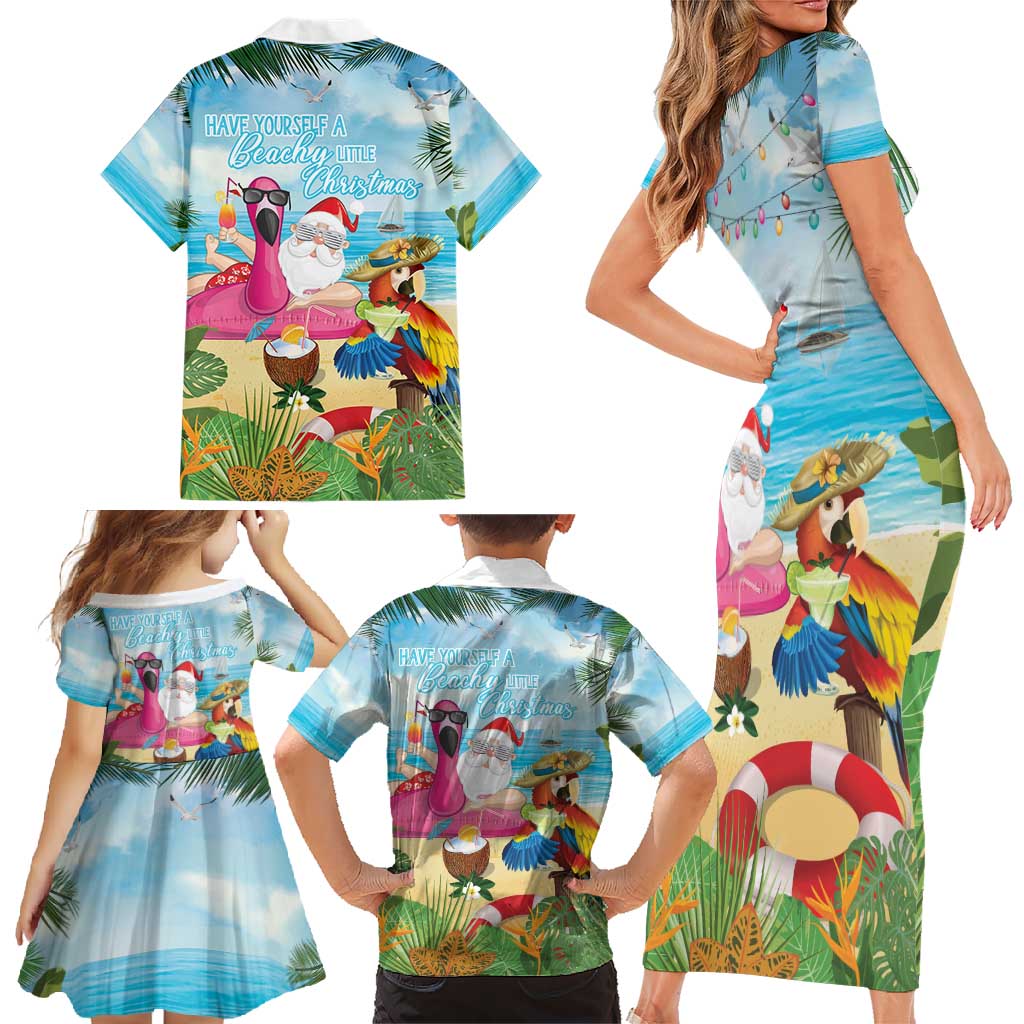 Have Yourself A Beachy Little Christmas Family Matching Short Sleeve Bodycon Dress and Hawaiian Shirt with Santa Chilling - Polynesian Pride