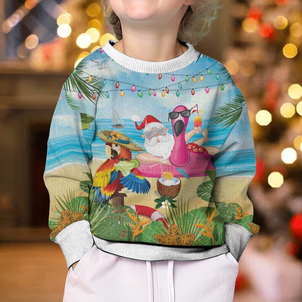 Have Yourself A Beachy Little Christmas Kid Ugly Christmas Sweater with Santa Chilling - Polynesian Pride