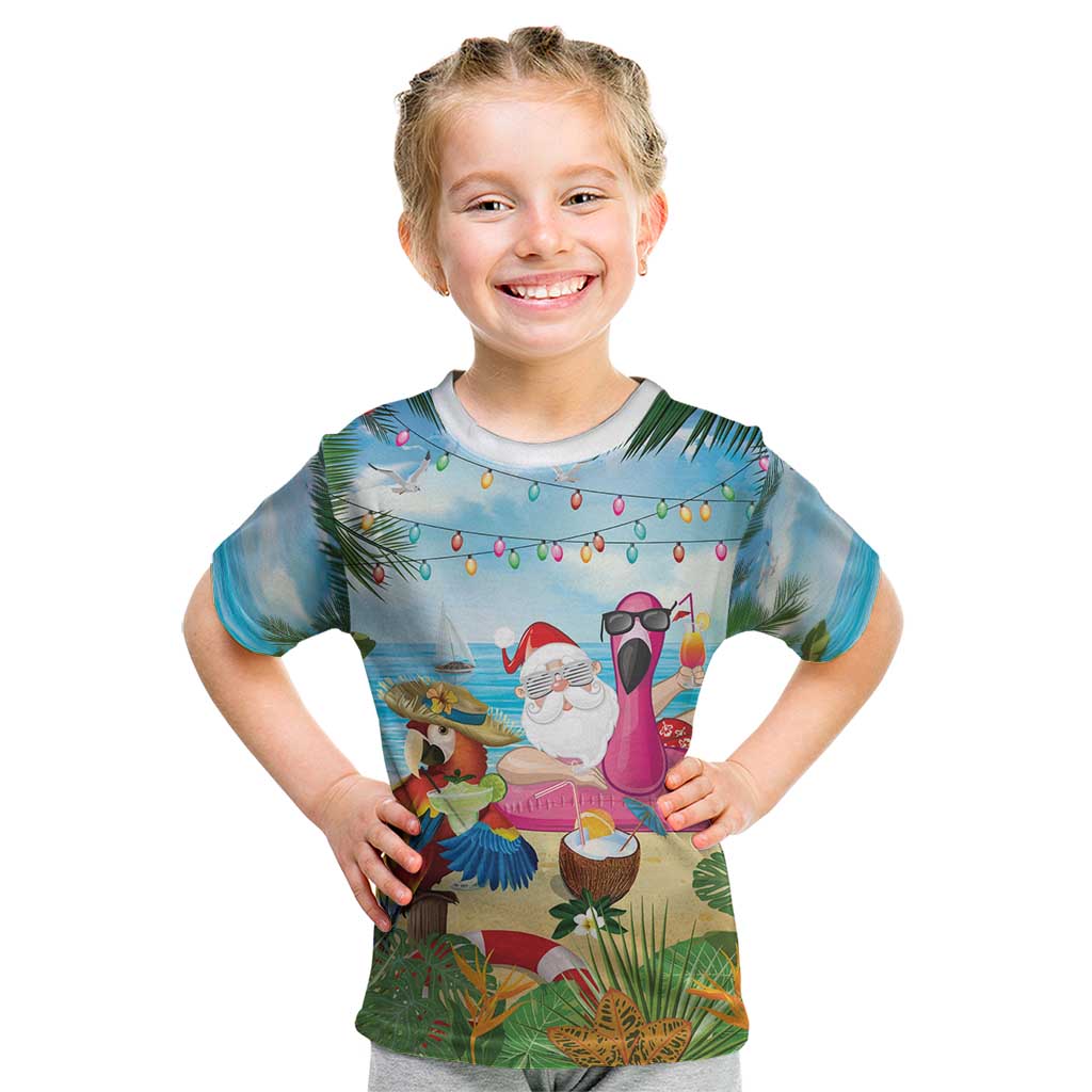 Have Yourself A Beachy Little Christmas Kid T Shirt with Santa Chilling - Polynesian Pride