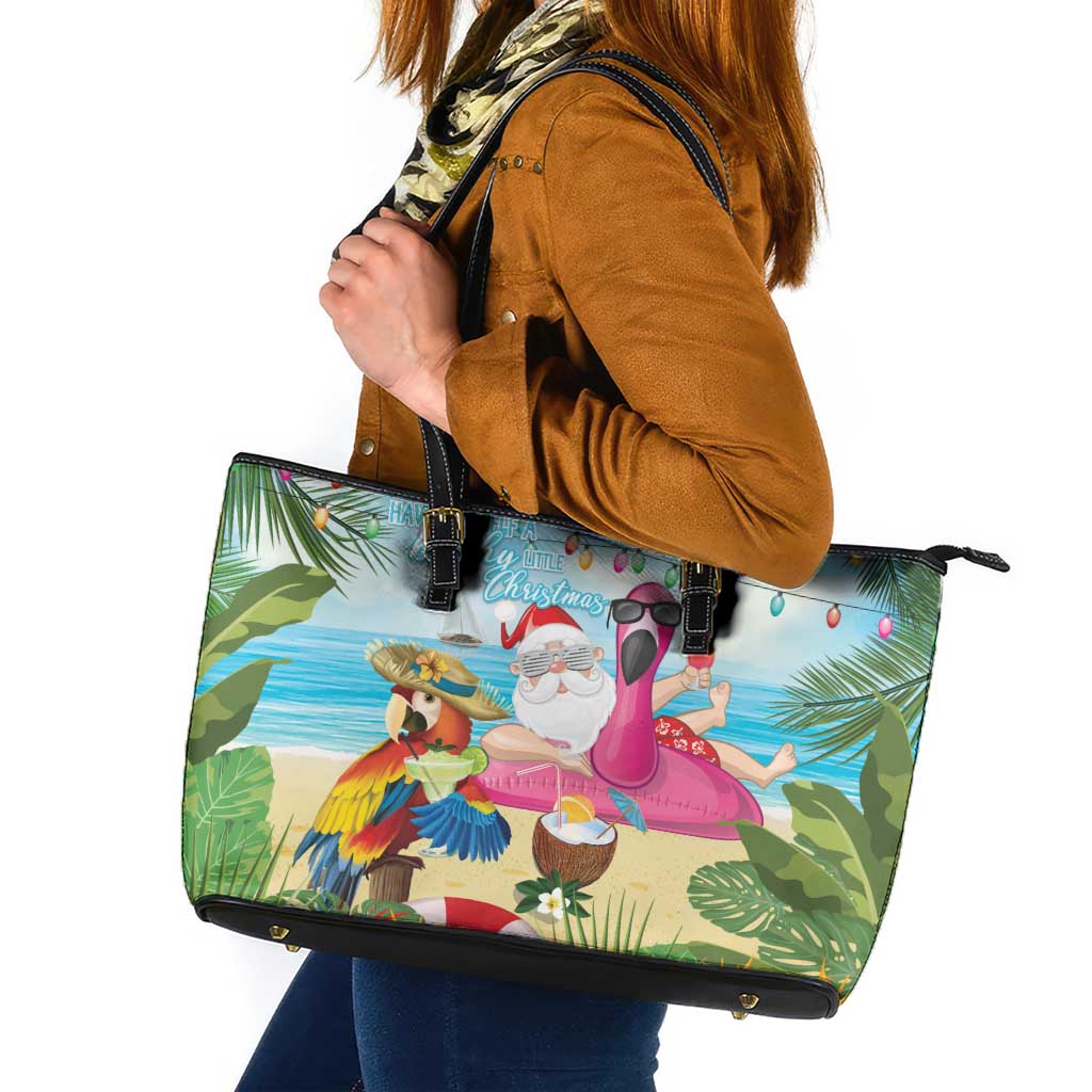 Have Yourself A Beachy Little Christmas Leather Tote Bag with Santa Chilling - Polynesian Pride
