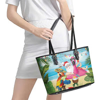 Have Yourself A Beachy Little Christmas Leather Tote Bag with Santa Chilling - Polynesian Pride