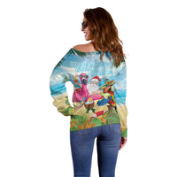 Have Yourself A Beachy Little Christmas Off Shoulder Sweater with Santa Chilling - Polynesian Pride