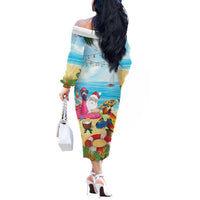 Have Yourself A Beachy Little Christmas Off The Shoulder Long Sleeve Dress with Santa Chilling - Polynesian Pride