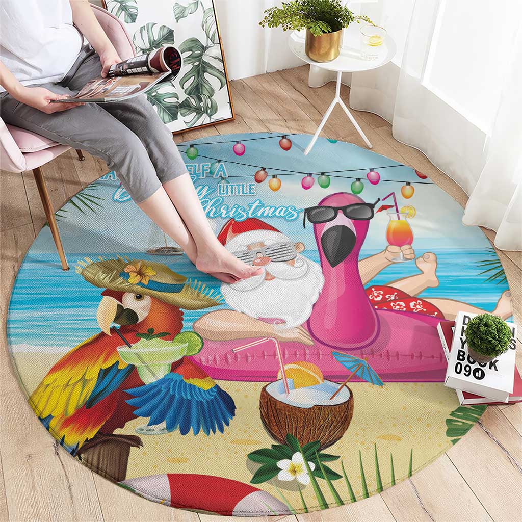 Have Yourself A Beachy Little Christmas Round Carpet with Santa Chilling - Polynesian Pride