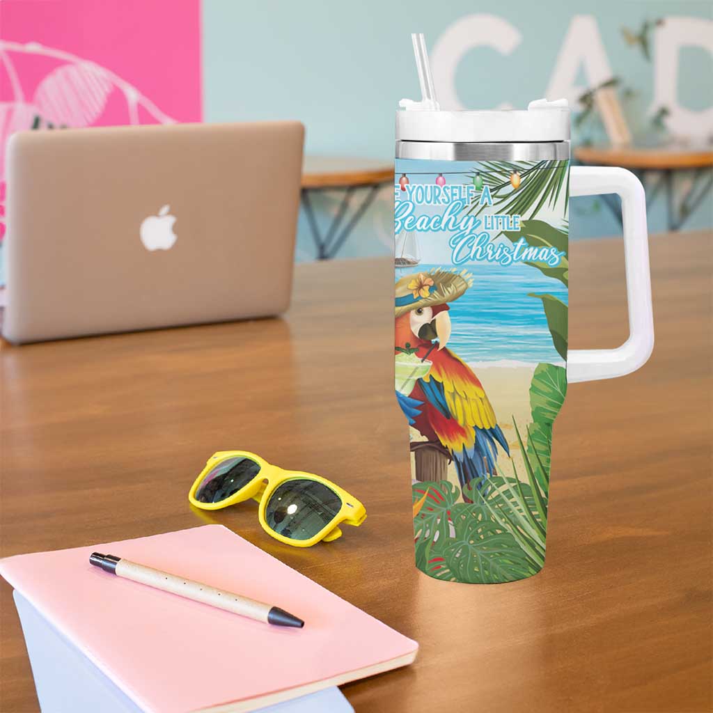 Have Yourself A Beachy Little Christmas Tumbler With Handle with Santa Chilling - Polynesian Pride