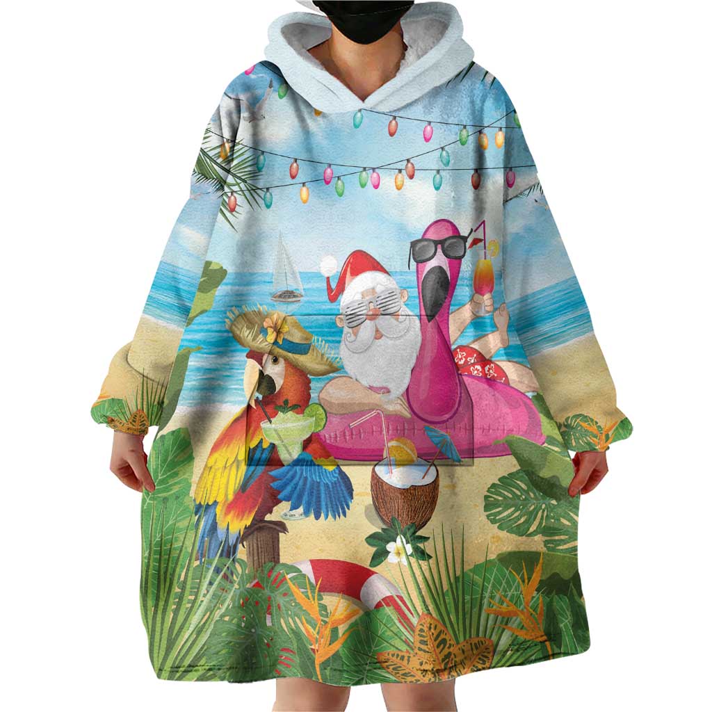 Have Yourself A Beachy Little Christmas Wearable Blanket Hoodie with Santa Chilling - Polynesian Pride