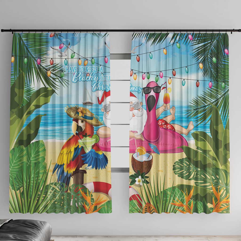 Have Yourself A Beachy Little Christmas Window Curtain with Santa Chilling - Polynesian Pride