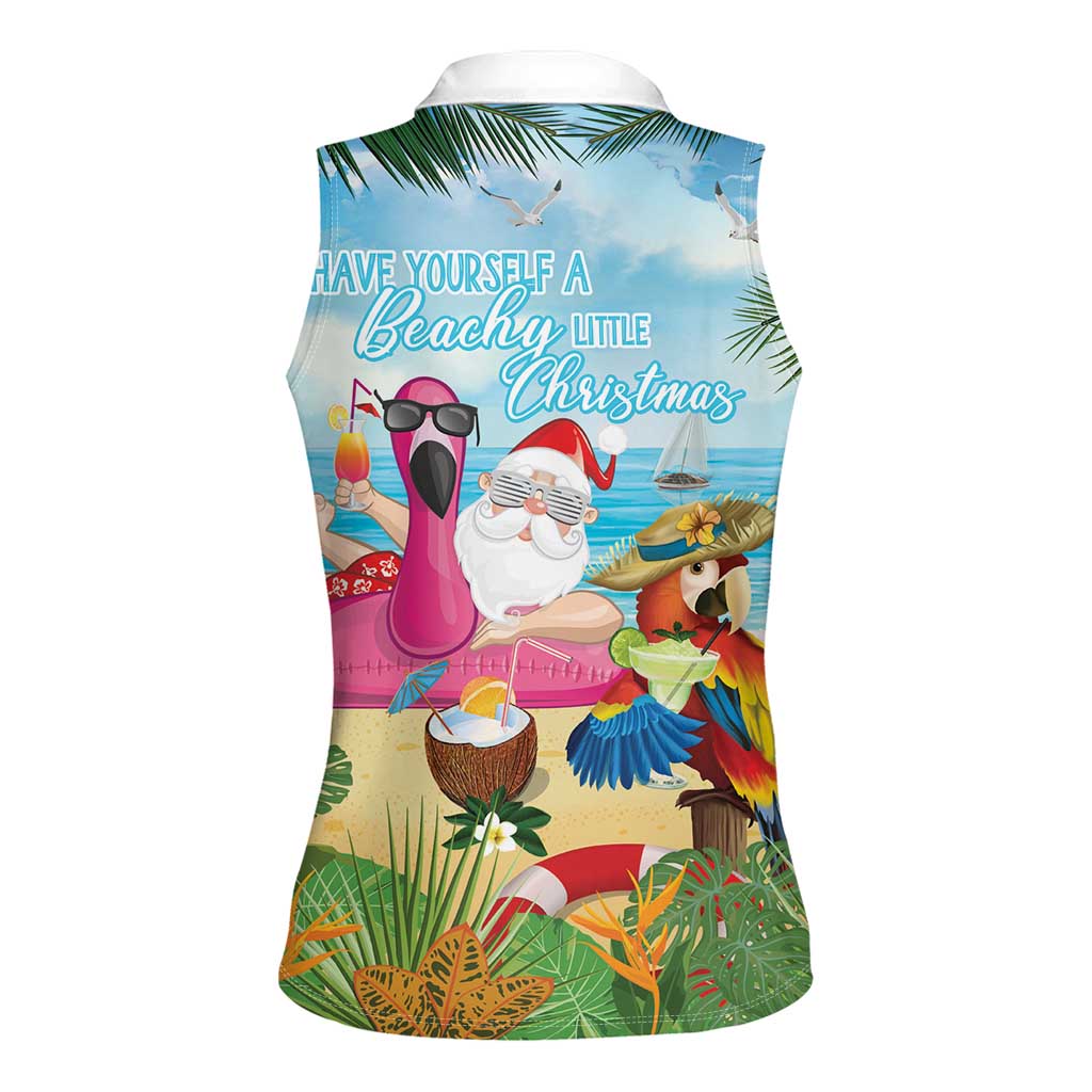 Have Yourself A Beachy Little Christmas Women Sleeveless Polo Shirt with Santa Chilling - Polynesian Pride