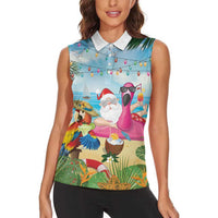Have Yourself A Beachy Little Christmas Women Sleeveless Polo Shirt with Santa Chilling - Polynesian Pride