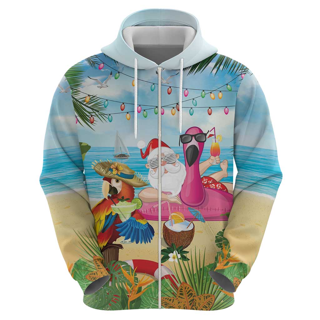 Have Yourself A Beachy Little Christmas Zip Hoodie with Santa Chilling - Polynesian Pride