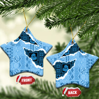 Bula Fiji Tapa Mix Christmas Ceramic Ornament Vintage Style LT7 Star Turquoise - Polynesian Pride