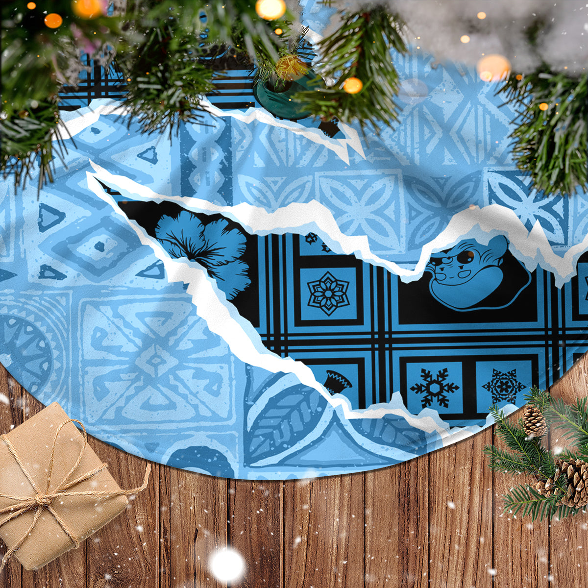 Bula Fiji Tapa Mix Christmas Tree Skirt Vintage Style LT7 - Polynesian Pride