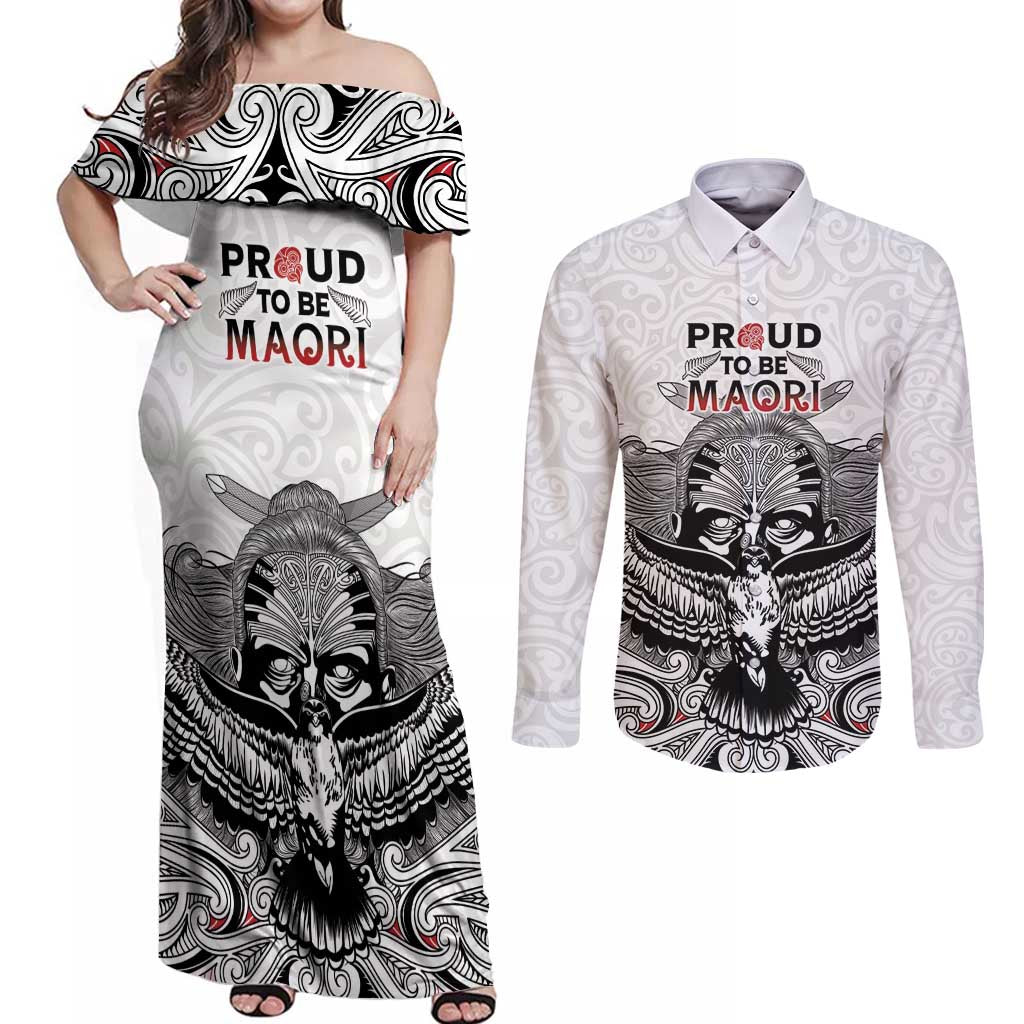 Aotearoa Personalized Couples Matching Off Shoulder Maxi Dress and Long Sleeve Button Shirt Proud To Be Maori