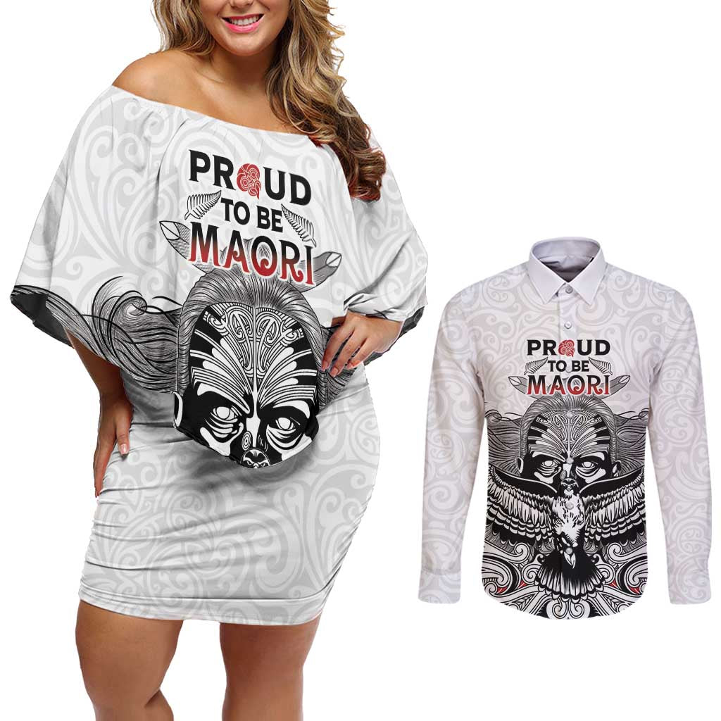 Aotearoa Personalized Couples Matching Off Shoulder Short Dress and Long Sleeve Button Shirt Proud To Be Maori