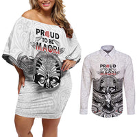 Aotearoa Personalized Couples Matching Off Shoulder Short Dress and Long Sleeve Button Shirt Proud To Be Maori
