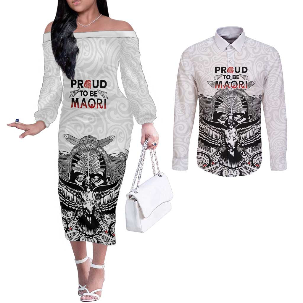 Aotearoa Personalized Couples Matching Off The Shoulder Long Sleeve Dress and Long Sleeve Button Shirt Proud To Be Maori