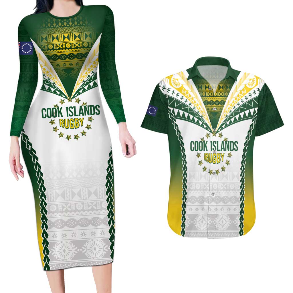 Cook Islands Rugby Custom Couples Matching Long Sleeve Bodycon Dress and Hawaiian Shirt Kuki's Aitu Champions - Polynesian Pride