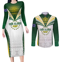 Cook Islands Rugby Custom Couples Matching Long Sleeve Bodycon Dress and Long Sleeve Button Shirt Kuki's Aitu Champions - Polynesian Pride