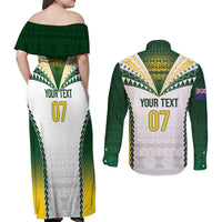 Cook Islands Rugby Custom Couples Matching Off Shoulder Maxi Dress and Long Sleeve Button Shirt Kuki's Aitu Champions - Polynesian Pride