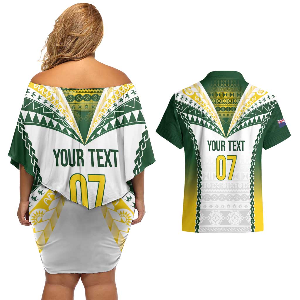 Cook Islands Rugby Custom Couples Matching Off Shoulder Short Dress and Hawaiian Shirt Kuki's Aitu Champions - Polynesian Pride