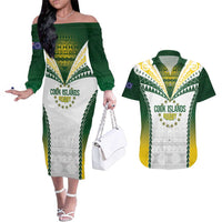 Cook Islands Rugby Custom Couples Matching Off The Shoulder Long Sleeve Dress and Hawaiian Shirt Kuki's Aitu Champions - Polynesian Pride