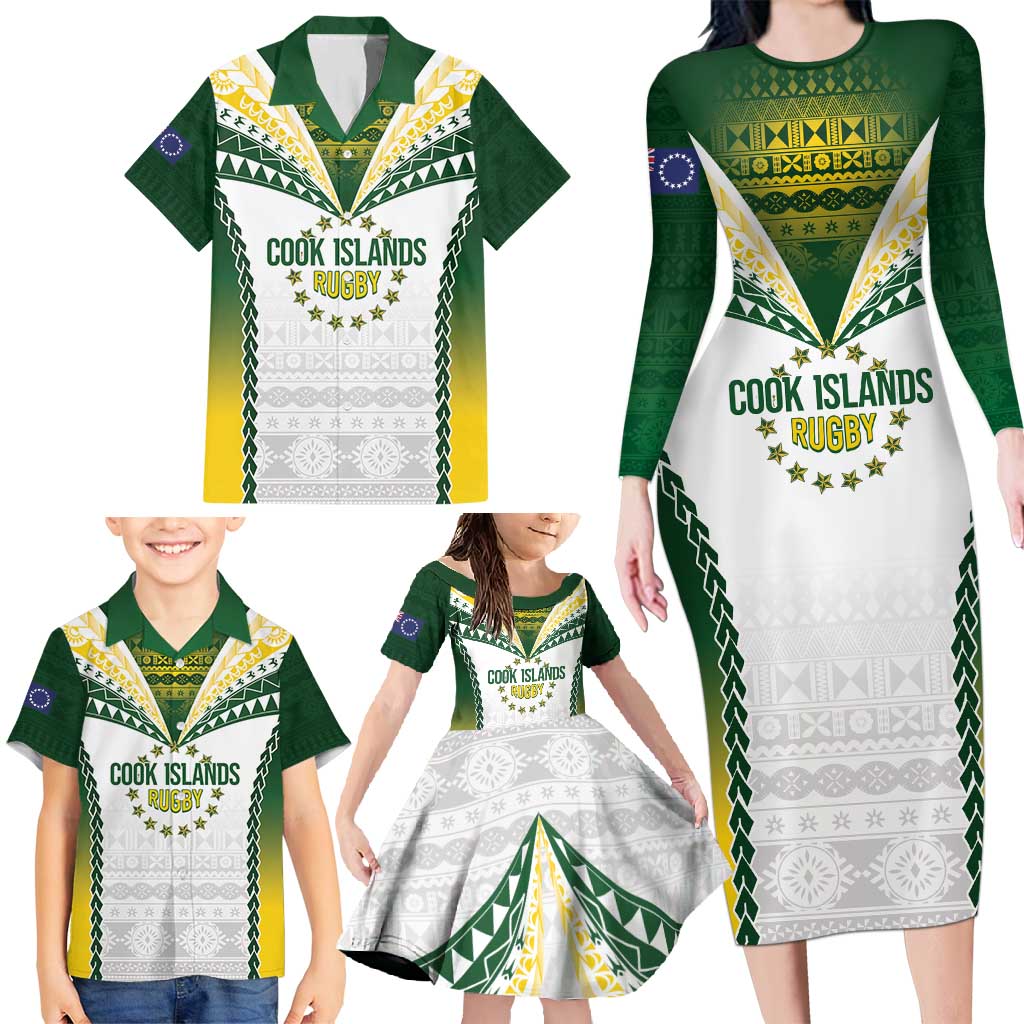 Cook Islands Rugby Custom Family Matching Long Sleeve Bodycon Dress and Hawaiian Shirt Kuki's Aitu Champions - Polynesian Pride