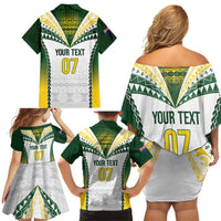 Cook Islands Rugby Custom Family Matching Off Shoulder Short Dress and Hawaiian Shirt Kuki's Aitu Champions - Polynesian Pride