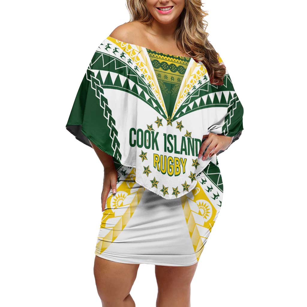 Cook Islands Rugby Custom Family Matching Off Shoulder Short Dress and Hawaiian Shirt Kuki's Aitu Champions - Polynesian Pride