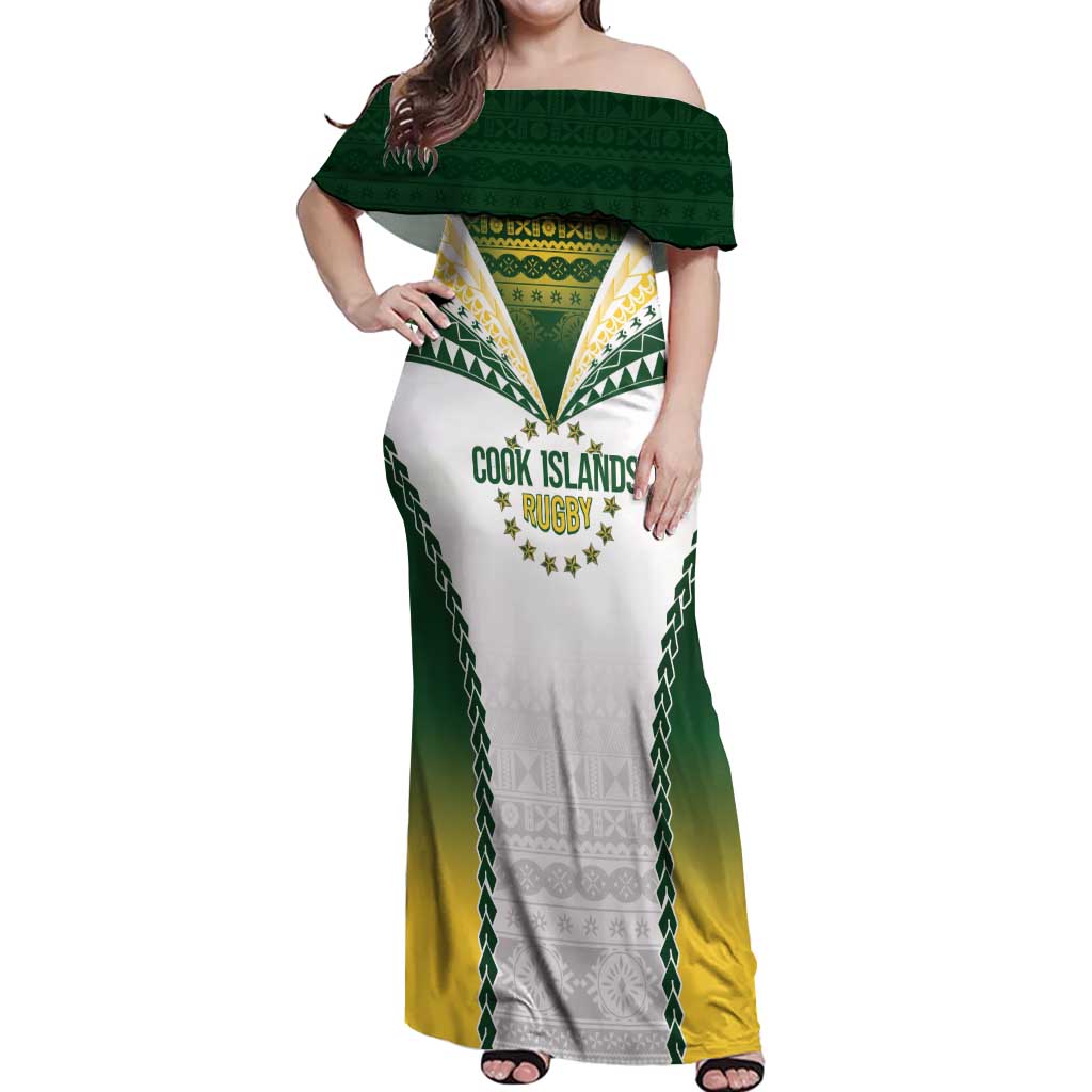 Cook Islands Rugby Custom Off Shoulder Maxi Dress Kuki's Aitu Champions - Polynesian Pride