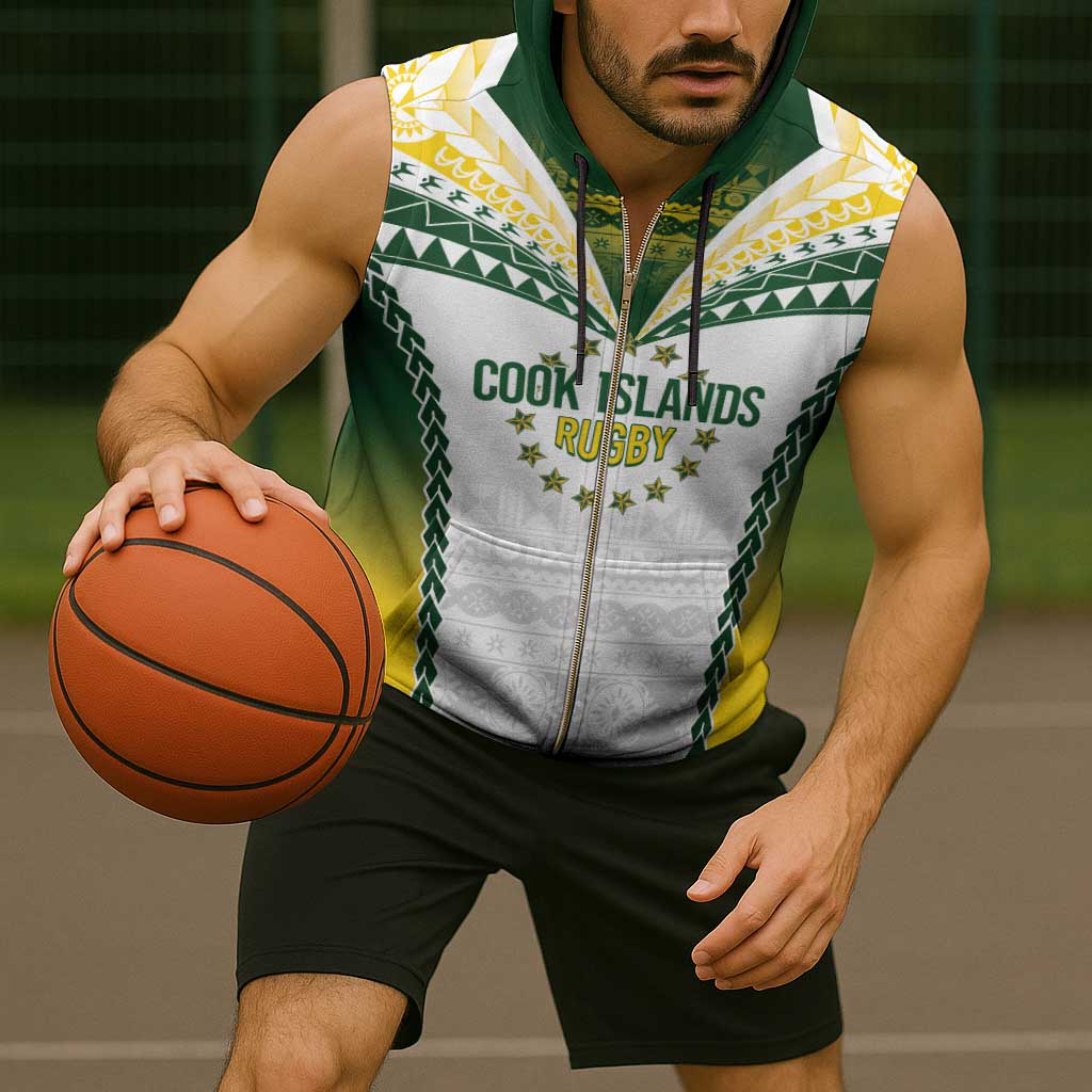 Cook Islands Rugby Custom Sleeveless Zip Hoodie Kuki's Aitu Champions - Polynesian Pride