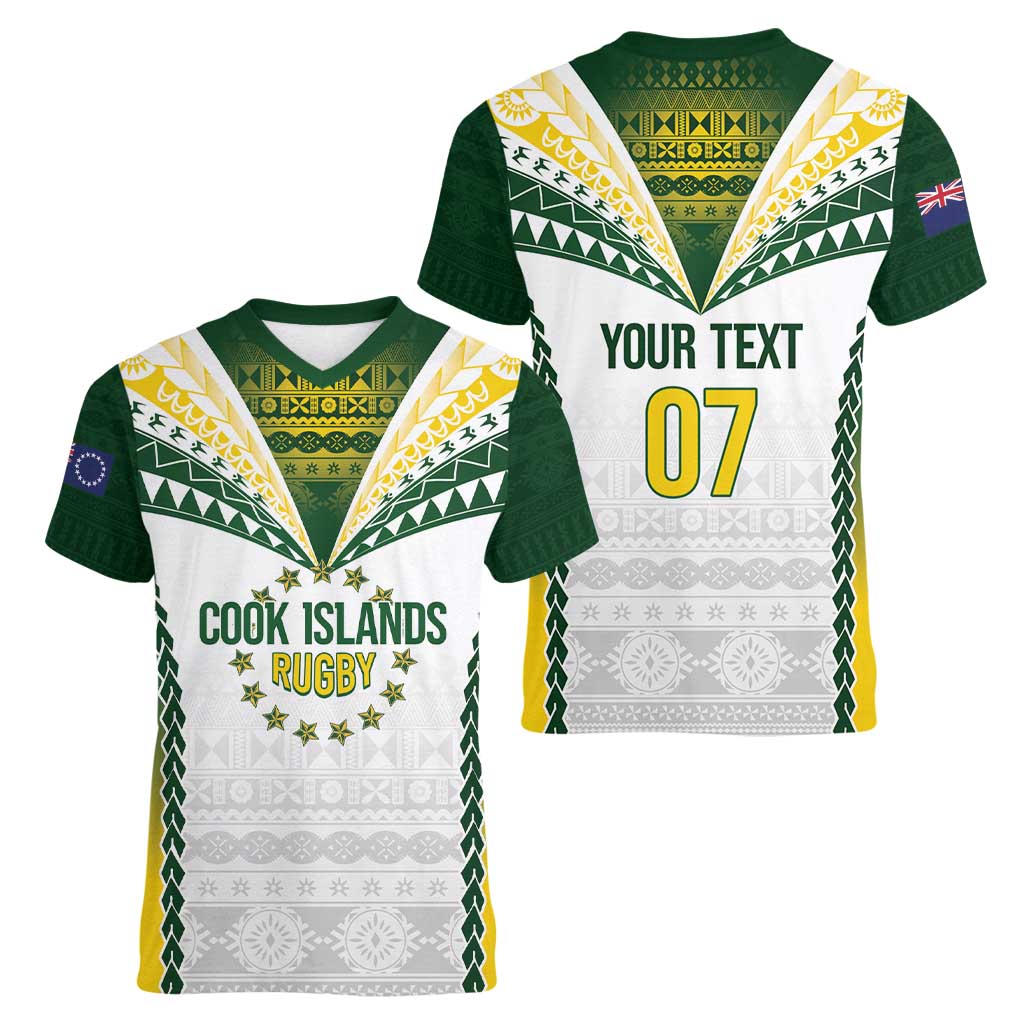Cook Islands Rugby Custom Women V-Neck T-Shirt Kuki's Aitu Champions - Polynesian Pride