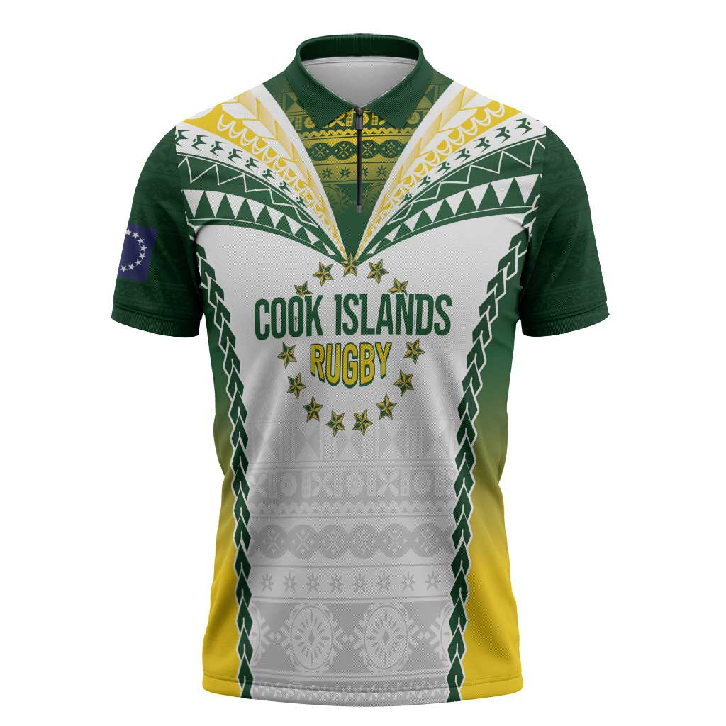 Cook Islands Rugby Custom Zipper Polo Shirt Kuki's Aitu Champions - Polynesian Pride