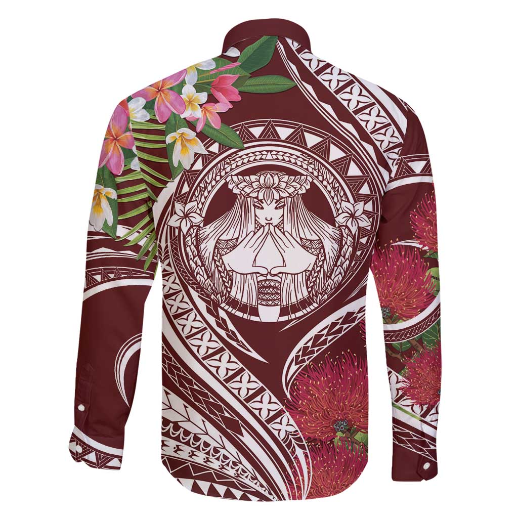 Aloha Hawaii Big Island Family Matching Off Shoulder Maxi Dress and Hawaiian Shirt Ohia Lehua Wahine