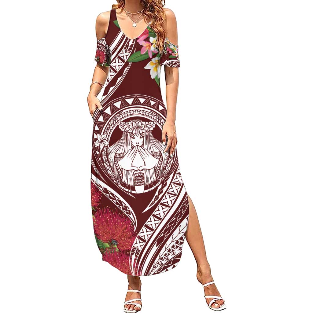 Aloha Hawaii Big Island Family Matching Summer Maxi Dress and Hawaiian Shirt Ohia Lehua Wahine
