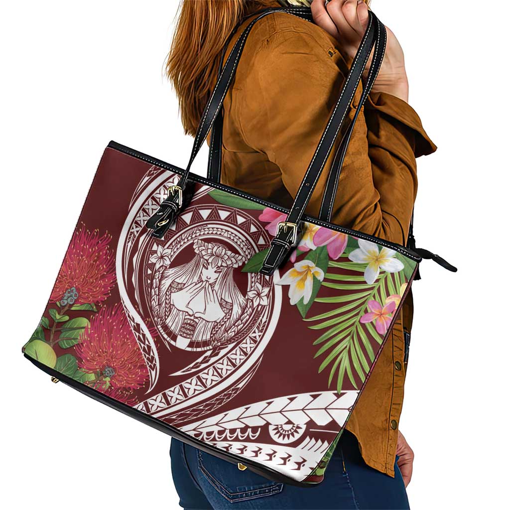 Aloha Hawaii Big Island Leather Tote Bag Ohia Lehua Wahine
