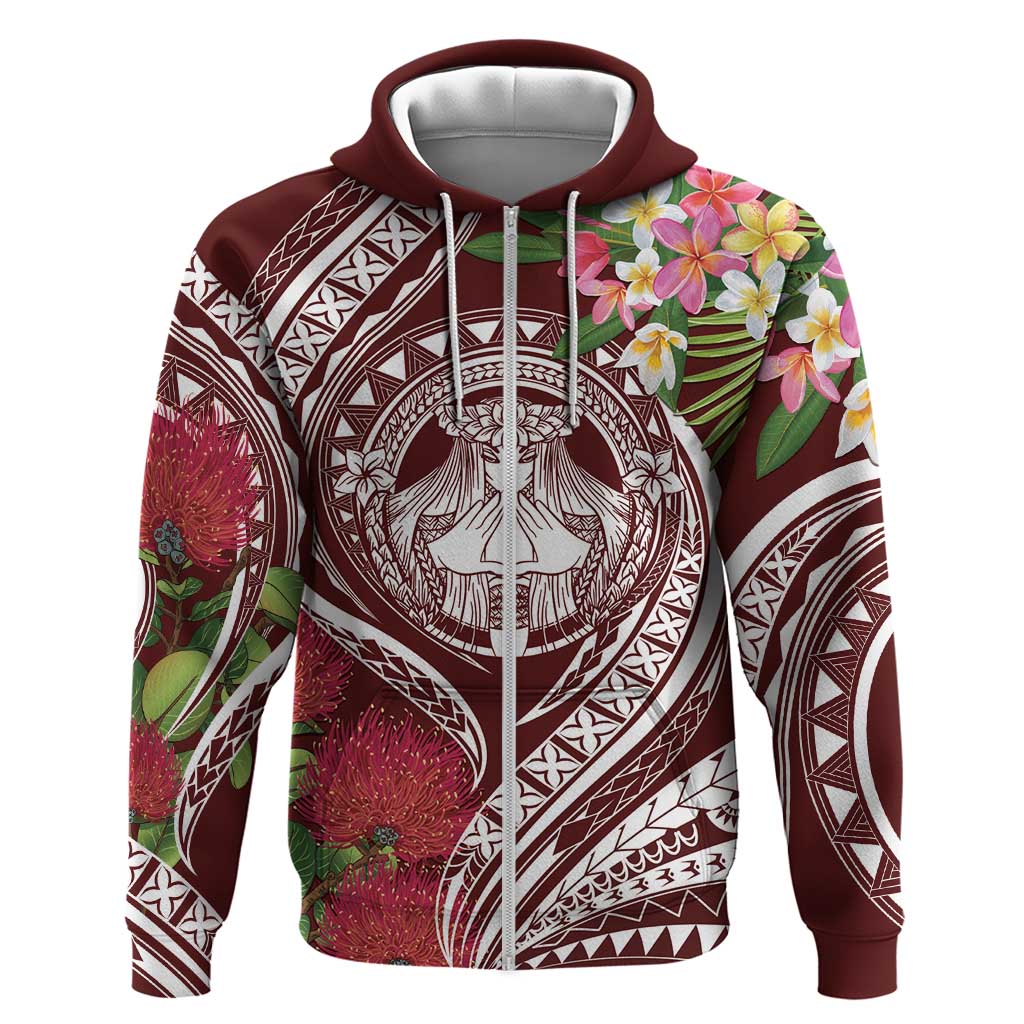 Aloha Hawaii Big Island Zip Hoodie Ohia Lehua Wahine