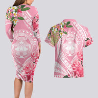Aloha Hawaii Maui Couples Matching Long Sleeve Bodycon Dress and Hawaiian Shirt Goddess Lokelani Rose