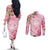 Aloha Hawaii Maui Couples Matching Off The Shoulder Long Sleeve Dress and Long Sleeve Button Shirt Goddess Lokelani Rose