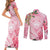 Aloha Hawaii Maui Couples Matching Short Sleeve Bodycon Dress and Long Sleeve Button Shirt Goddess Lokelani Rose