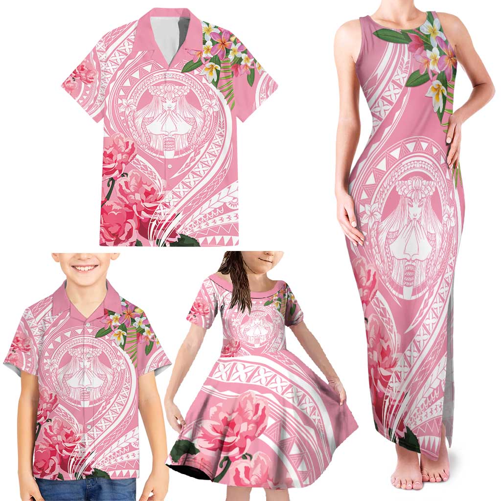 Aloha Hawaii Maui Family Matching Tank Maxi Dress and Hawaiian Shirt Goddess Lokelani Rose