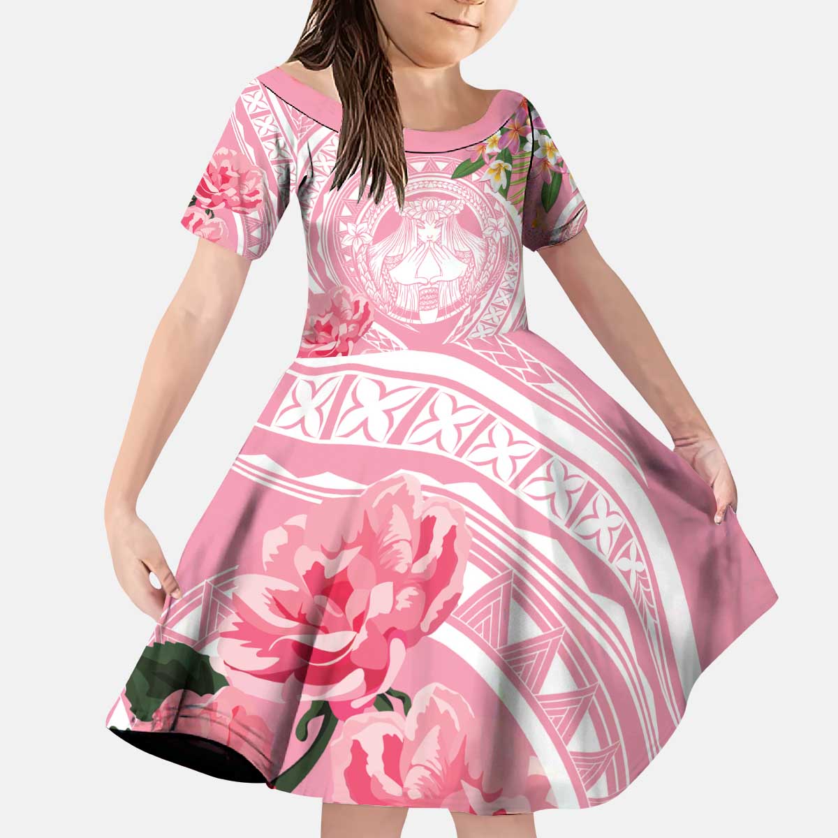 Aloha Hawaii Maui Kid Short Sleeve Dress Goddess Lokelani Rose