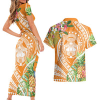 Aloha Hawaii Lanai Couples Matching Short Sleeve Bodycon Dress and Hawaiian Shirt Frangipani Mix Pineapple