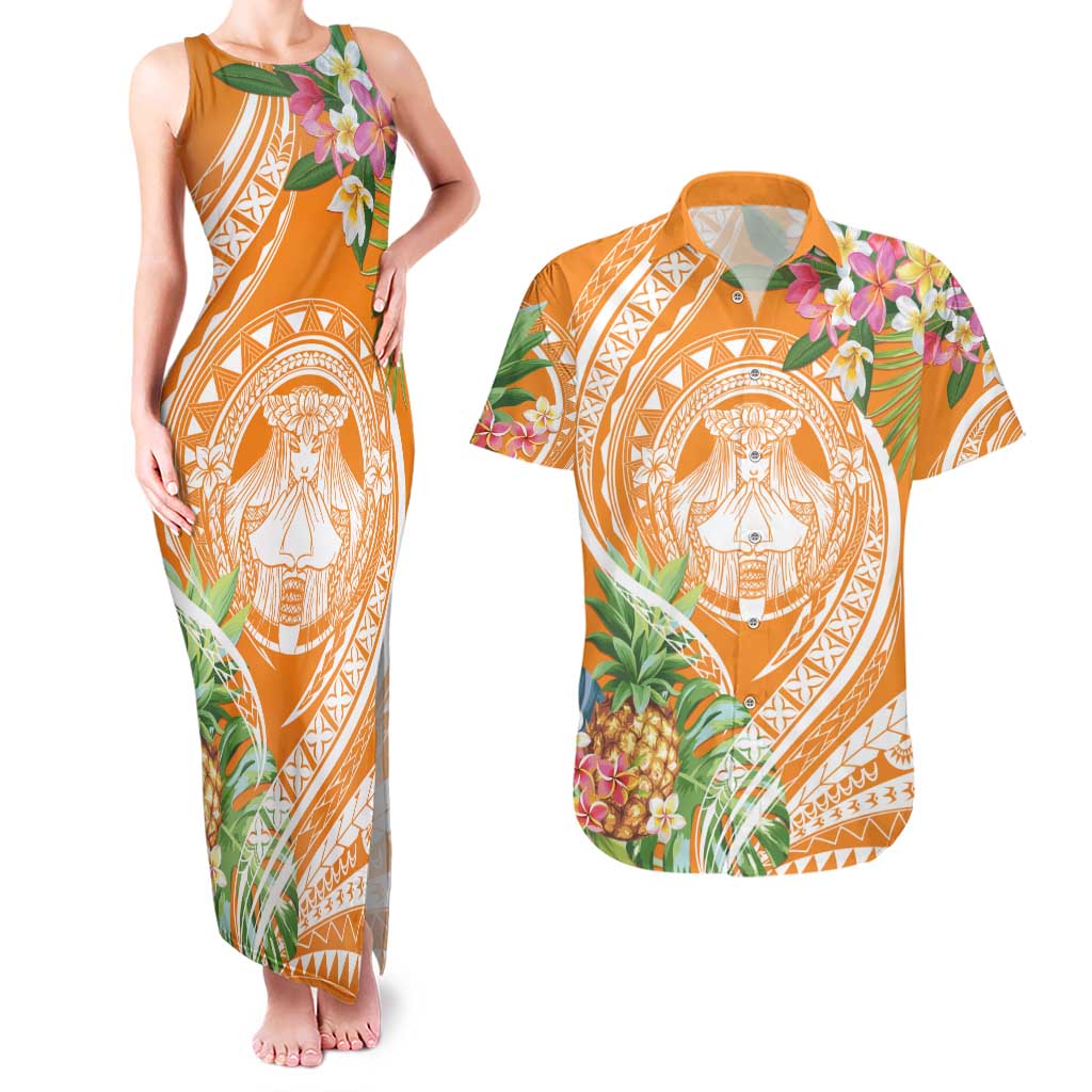 Aloha Hawaii Lanai Couples Matching Tank Maxi Dress and Hawaiian Shirt Frangipani Mix Pineapple