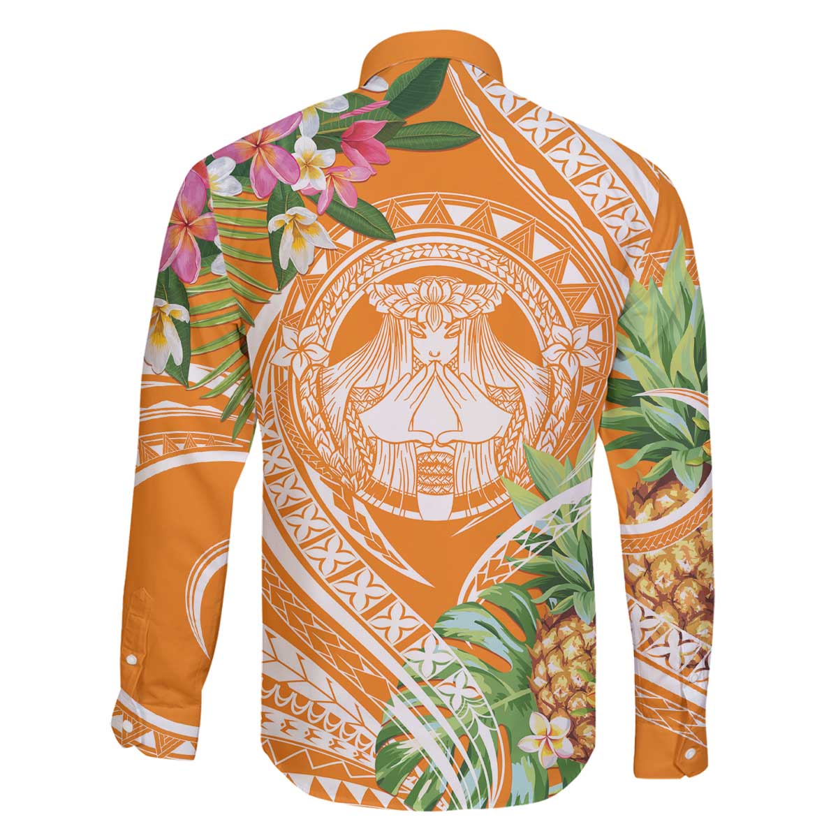 Aloha Hawaii Lanai Family Matching Off The Shoulder Long Sleeve Dress and Hawaiian Shirt Frangipani Mix Pineapple
