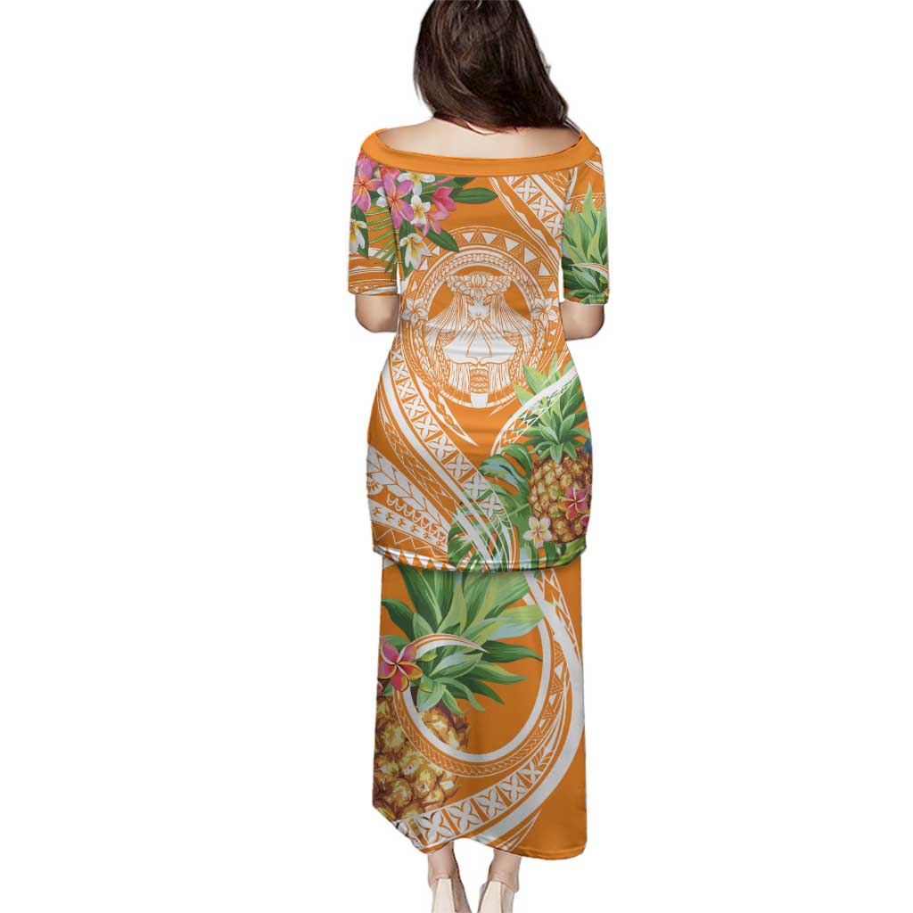 Aloha Hawaii Lanai Family Matching Puletasi and Hawaiian Shirt Frangipani Mix Pineapple