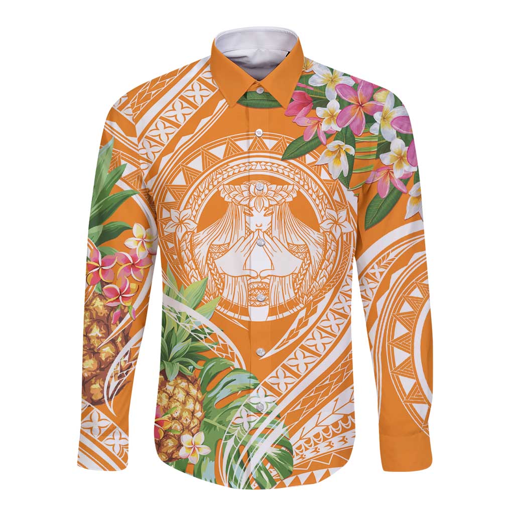 Aloha Hawaii Lanai Long Sleeve Button Shirt Frangipani Mix Pineapple