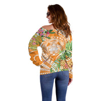 Aloha Hawaii Lanai Off Shoulder Sweater Frangipani Mix Pineapple