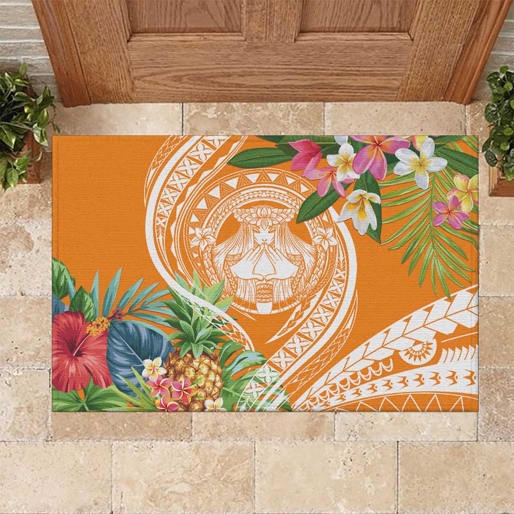 Aloha Hawaii Lanai Rubber Doormat Frangipani Mix Pineapple