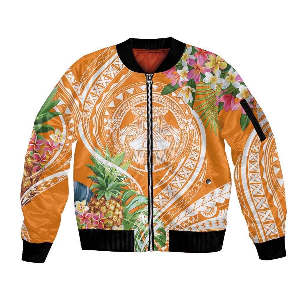 Aloha Hawaii Lanai Sleeve Zip Bomber Jacket Frangipani Mix Pineapple